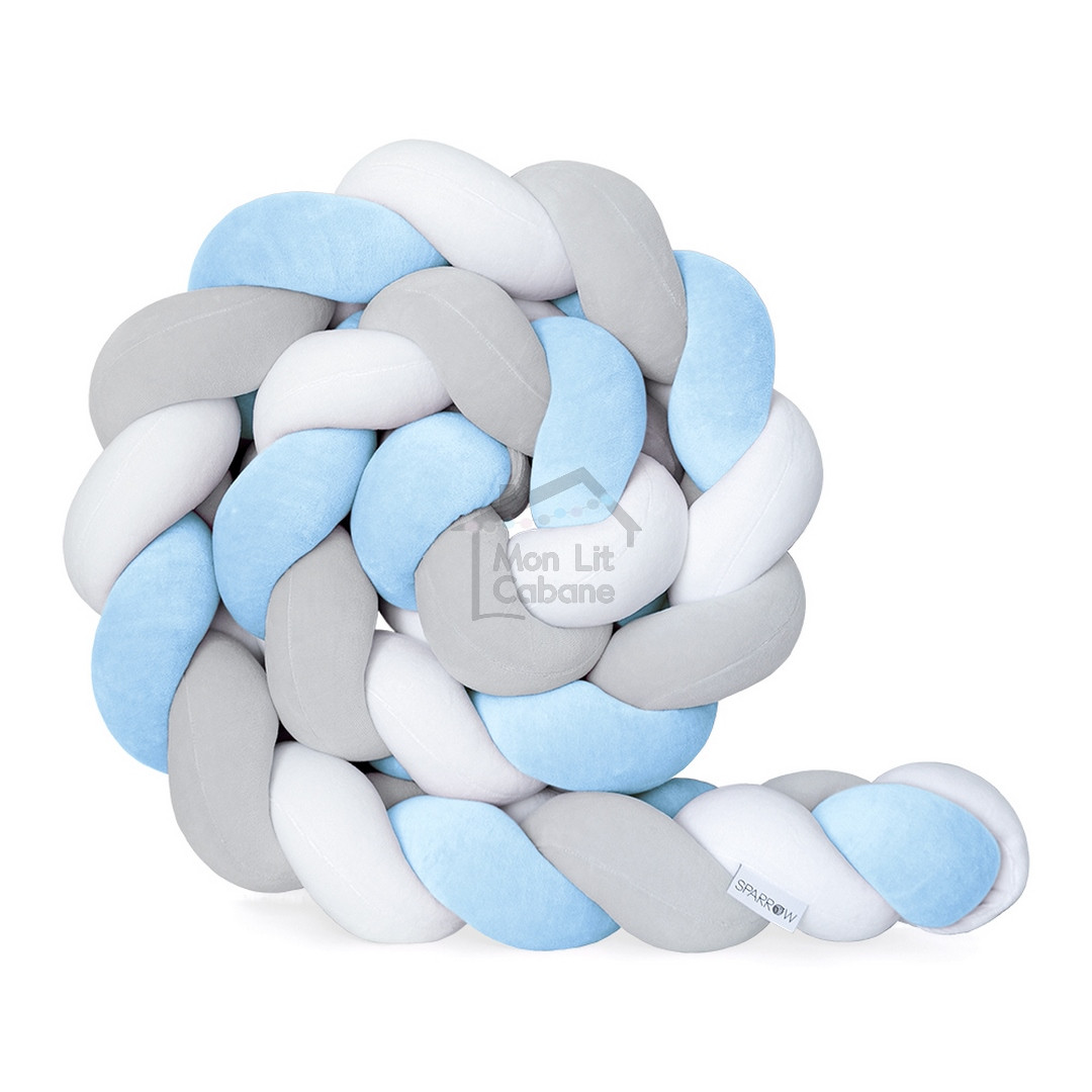 Light Grey and Blue Bed Bumper - 3 Ropes