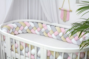 Protector cama 4 cabos - Almendra, rosa claro y blanco