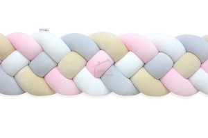 Almond, Pink and Grey Bed Bumper - 4 Ropes