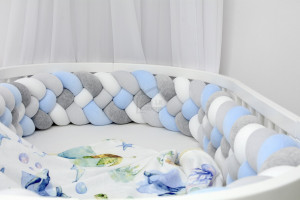 Grey and Blue Bed Bumper - 4 Ropes