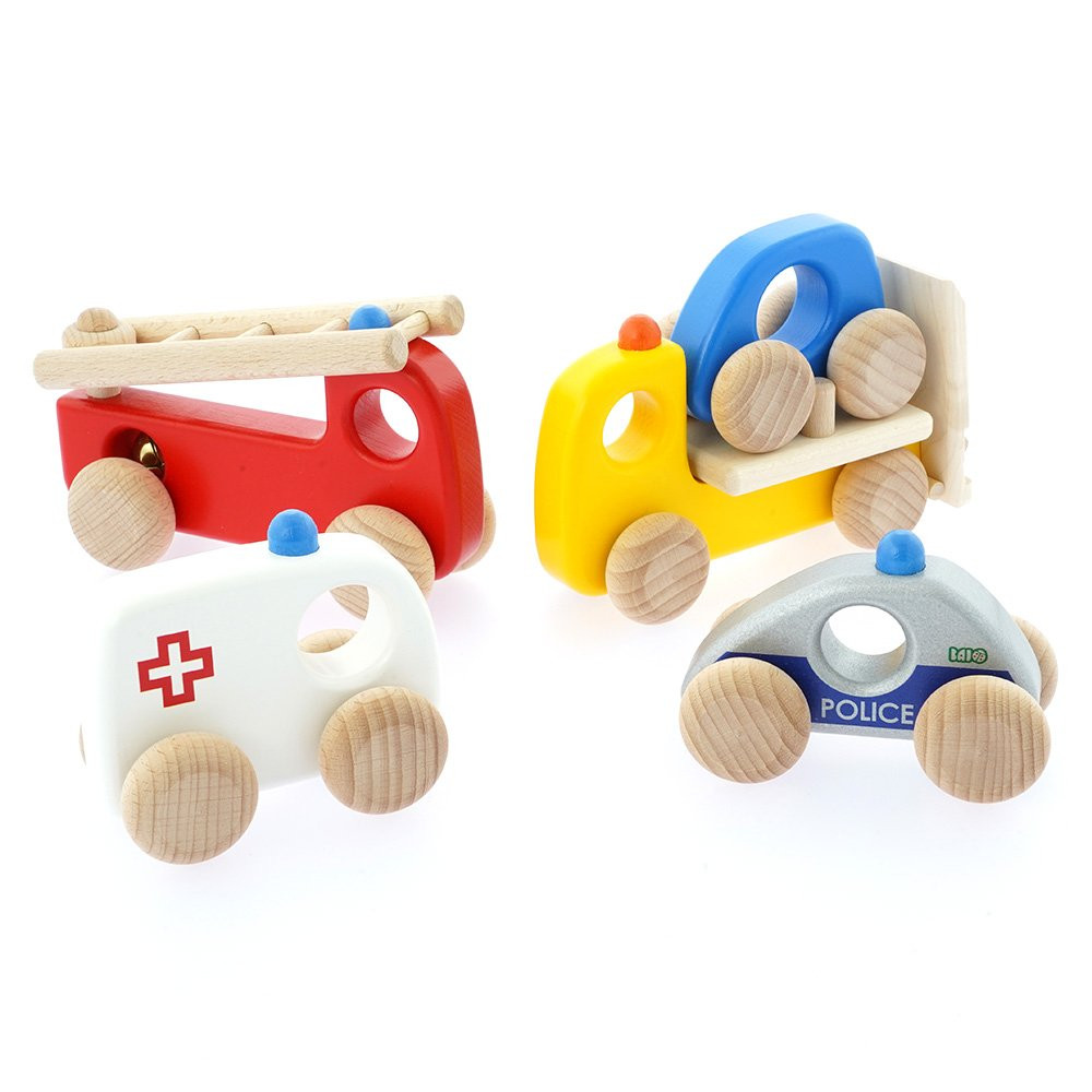 Jouets En Bois - Set de Véhicules d'Urgence