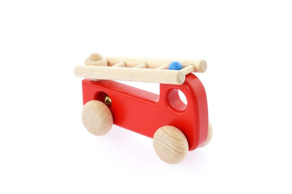 petite voiture de police bleue en bois jouet pour enfant Stock