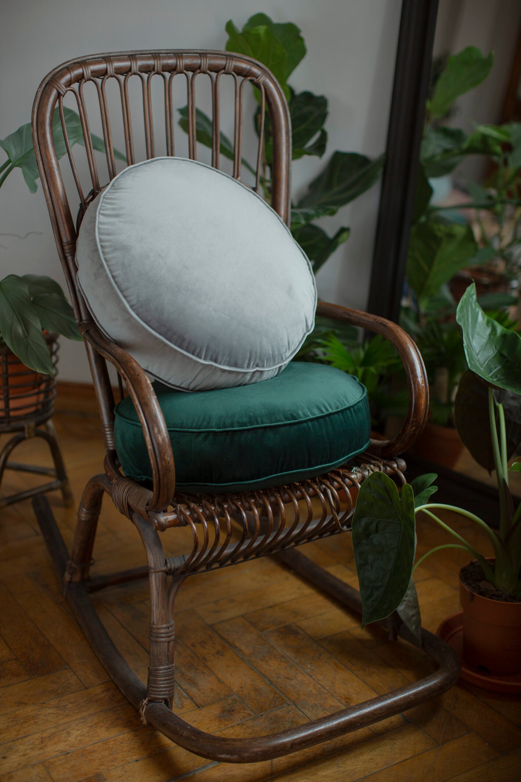 Pouf en Velours Gris Foncé