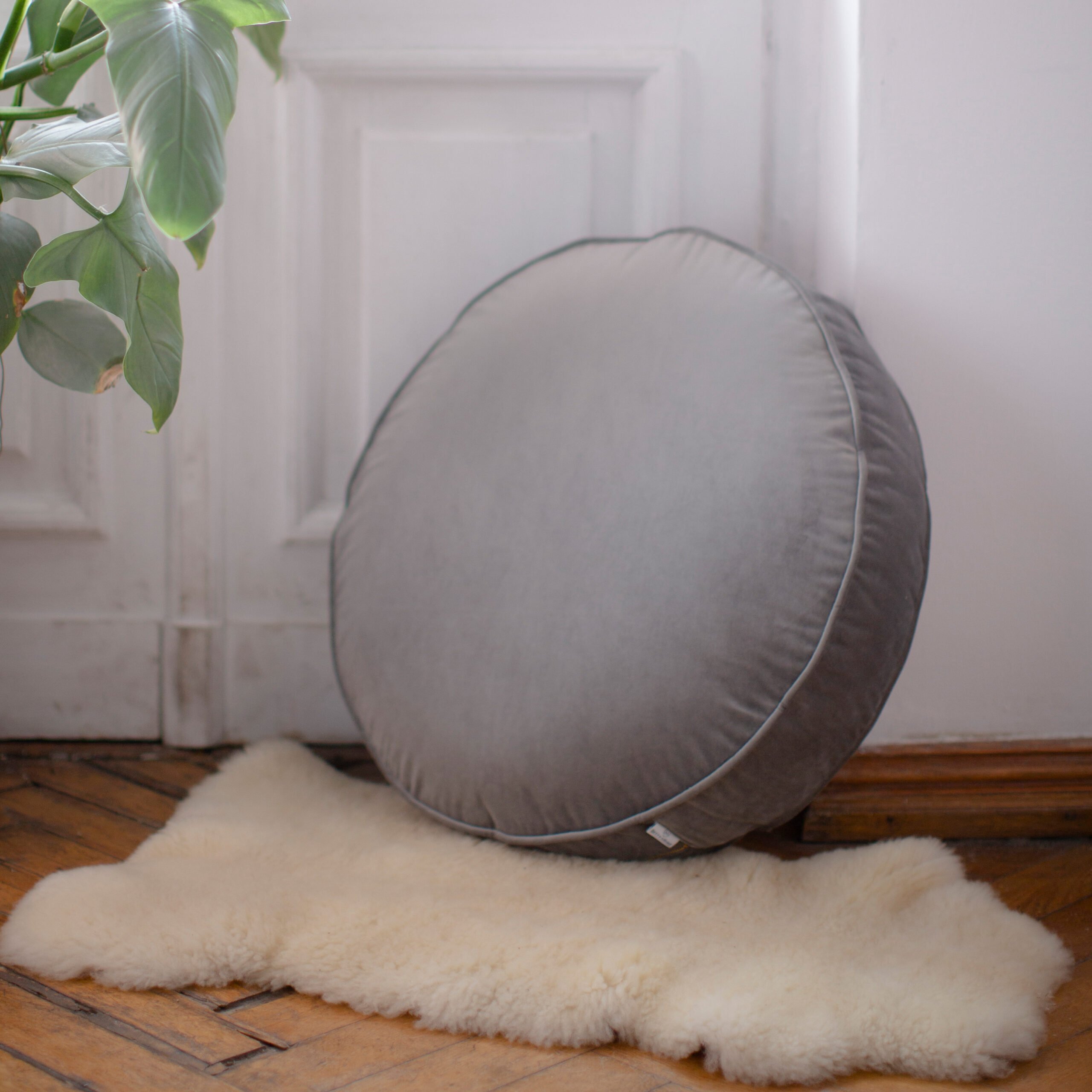 Pouf en Velours Gris Foncé