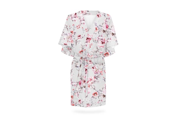 Kimono Baumwolle Grey Flowers