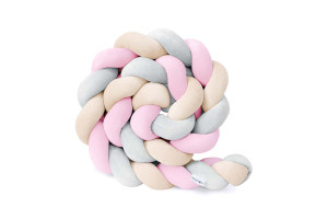 Almond, Pink & Light Grey Bed Bumper - 3 Ropes