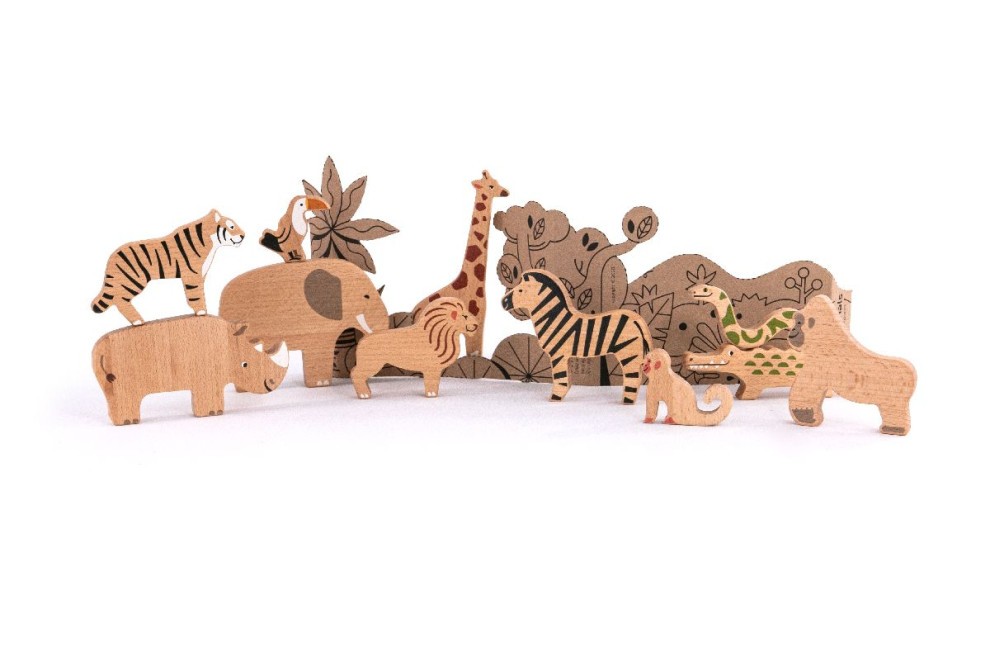 Animaux de la ferme en bois, 14 pièces - Figurine pour enfant