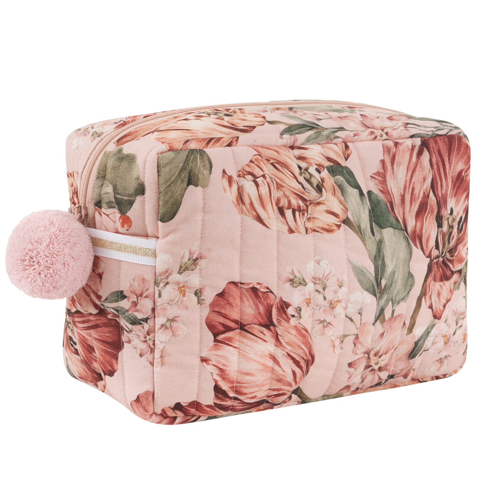 Coral Tulips Quilted Toiletry Bag