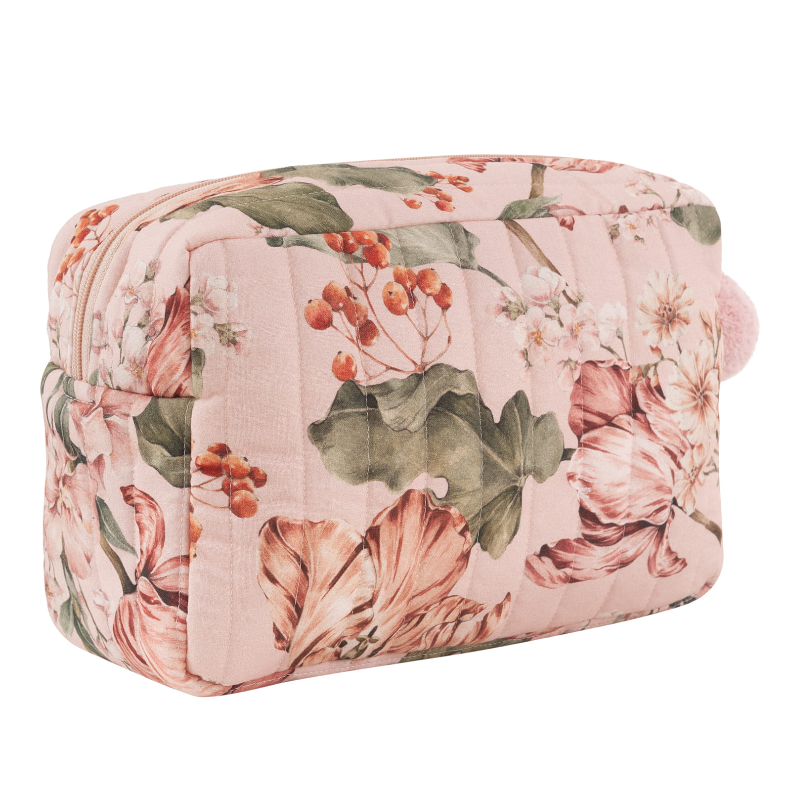 Coral Tulips Quilted Toiletry Bag