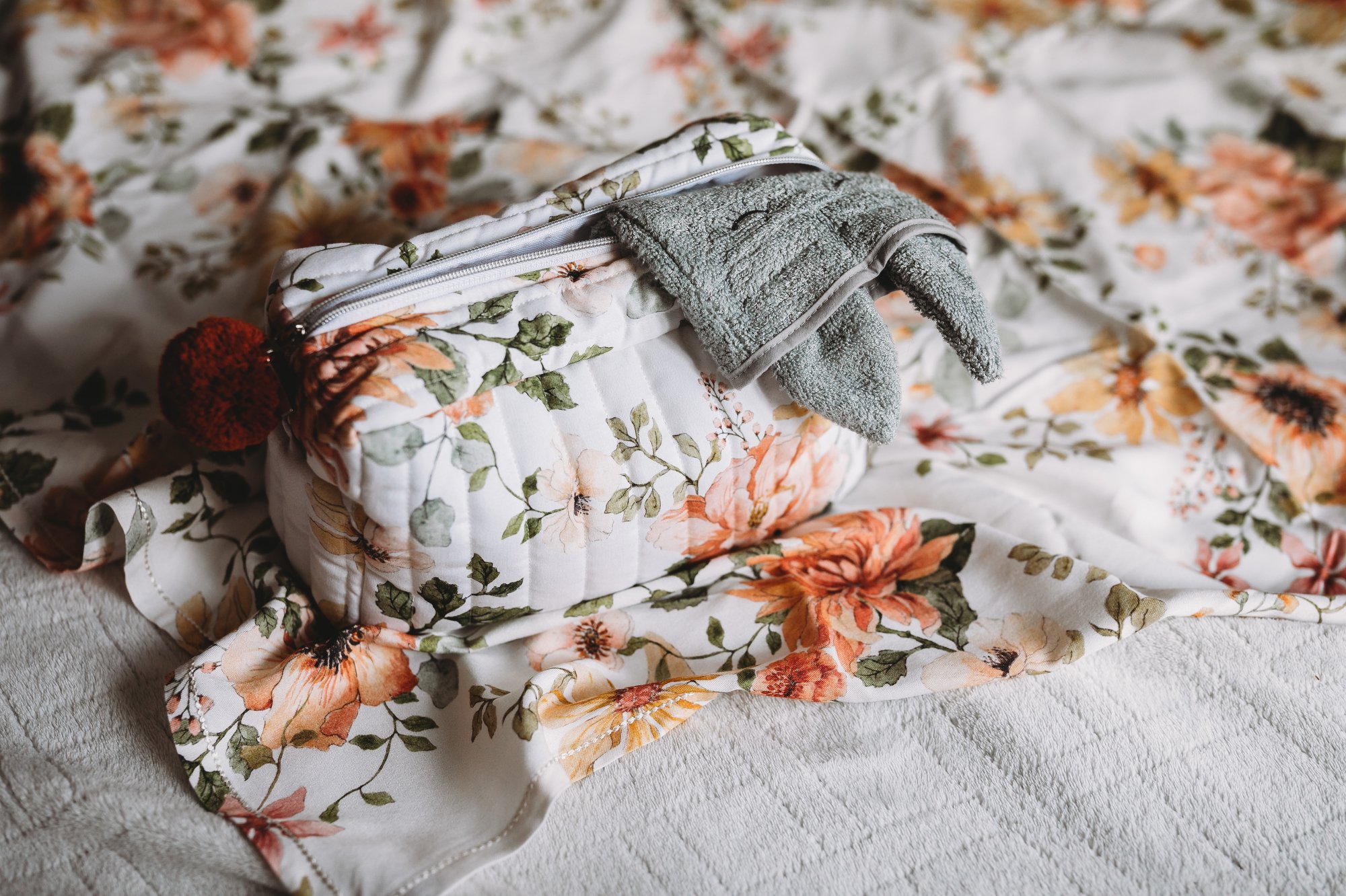 Coral Tulips Quilted Toiletry Bag