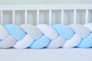 Light Grey and Blue Bed Bumper - 3 Ropes