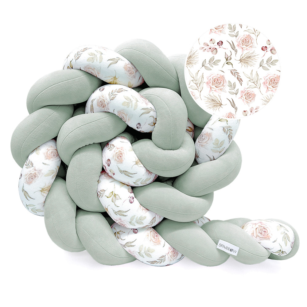 Powder Pink Boho Flowers Bed Bumper - 3 Ropes 