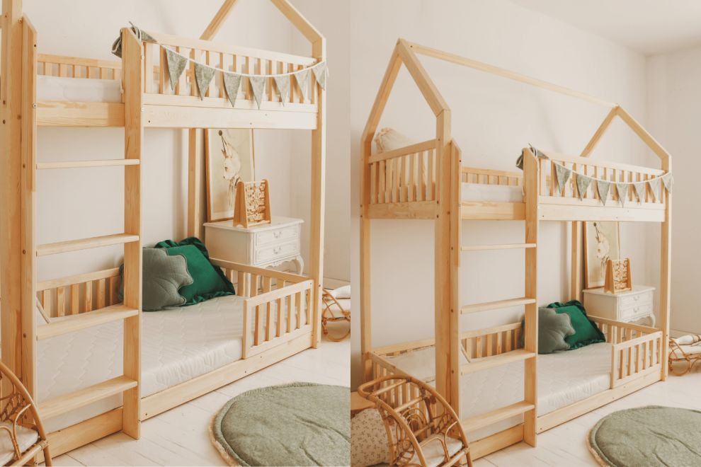 Chambre d'enfants lits cabanes superposés, mobilier sur mesure