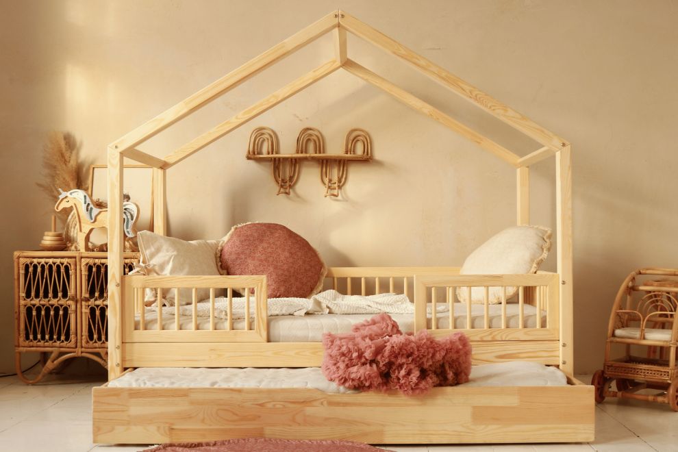 Cott Cuna Montessori para niños cama casita de madera 70x140cm