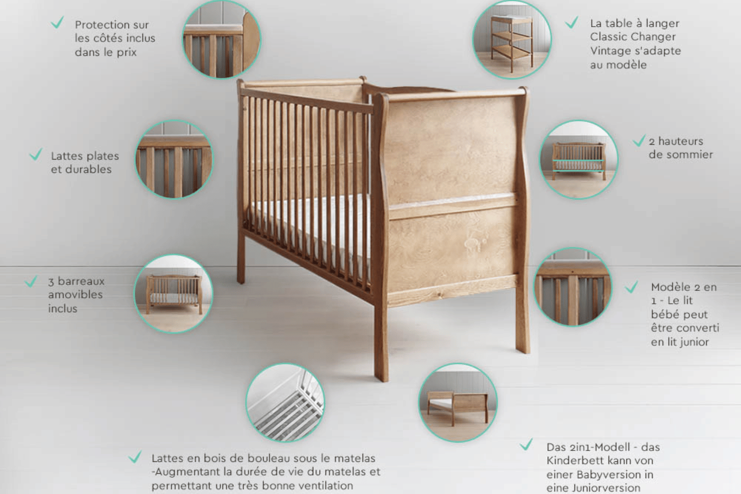 Noble Cot Evolving Bed Vintage 70x140cm