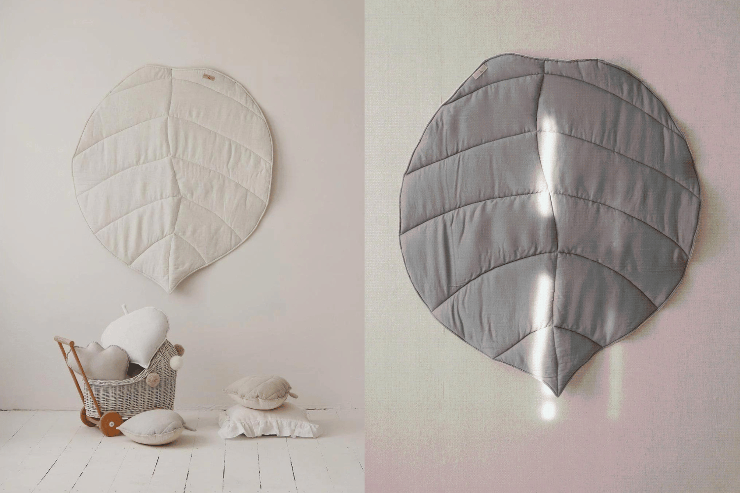 Linen Mat White & Grey Leaf