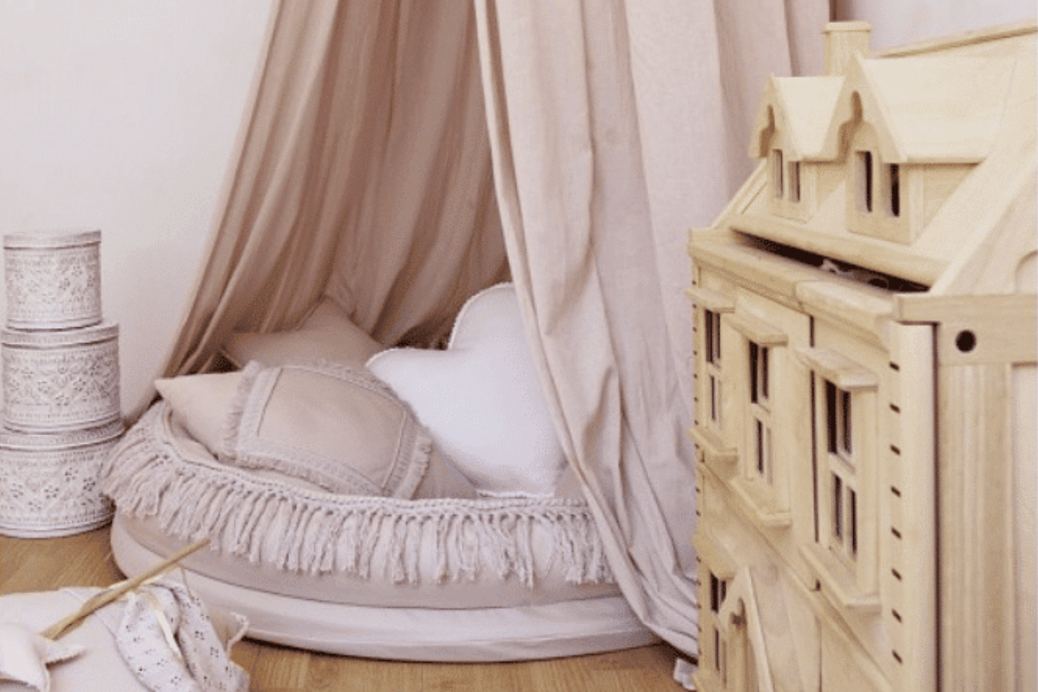 Dossel de Cama e Casulo Boho Dusty Pink