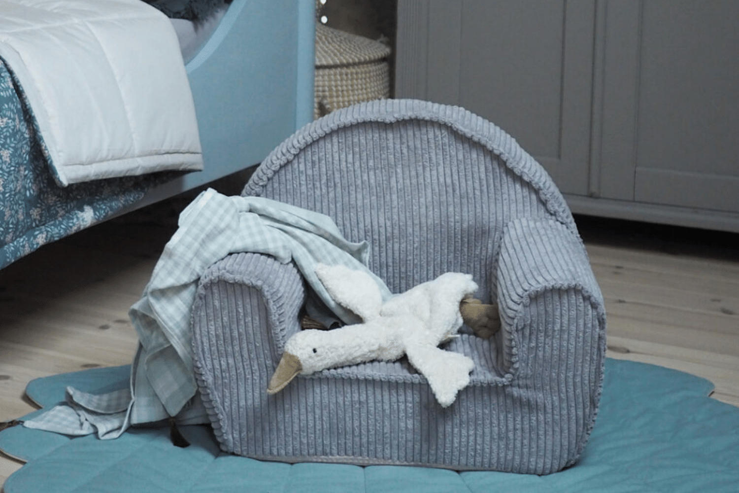 Blueberry Grey Corduroy Armchair