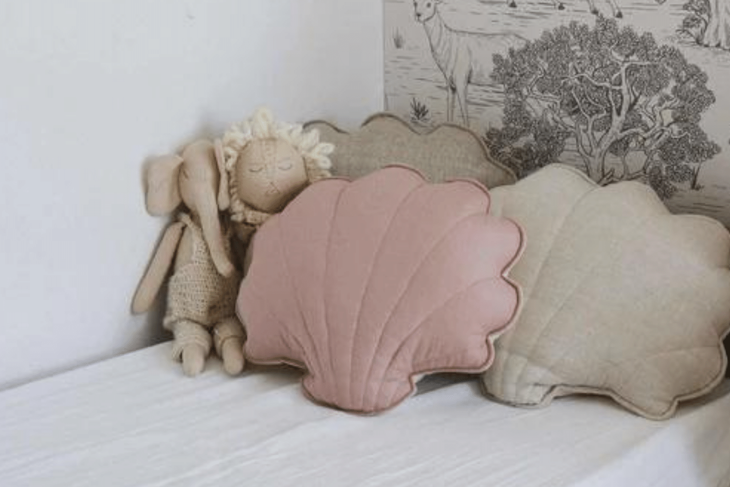 Coussin Coquillage en Lin Rose Poudré