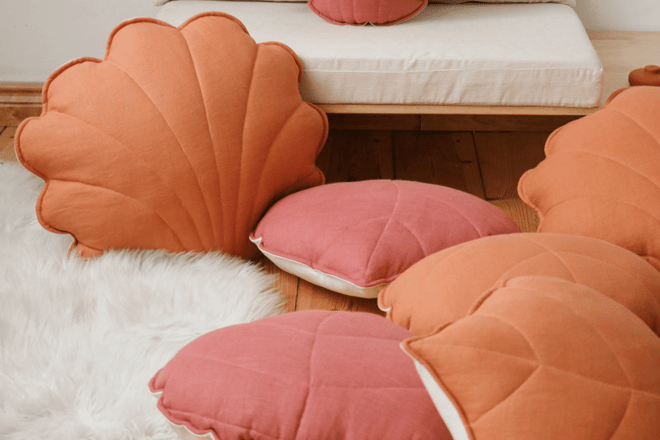 Coussin Coquillage en Lin Papaye