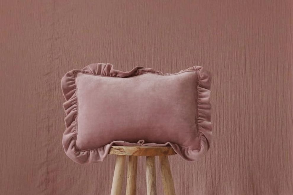Light Pink Soft Velour Cushion with Ruffles