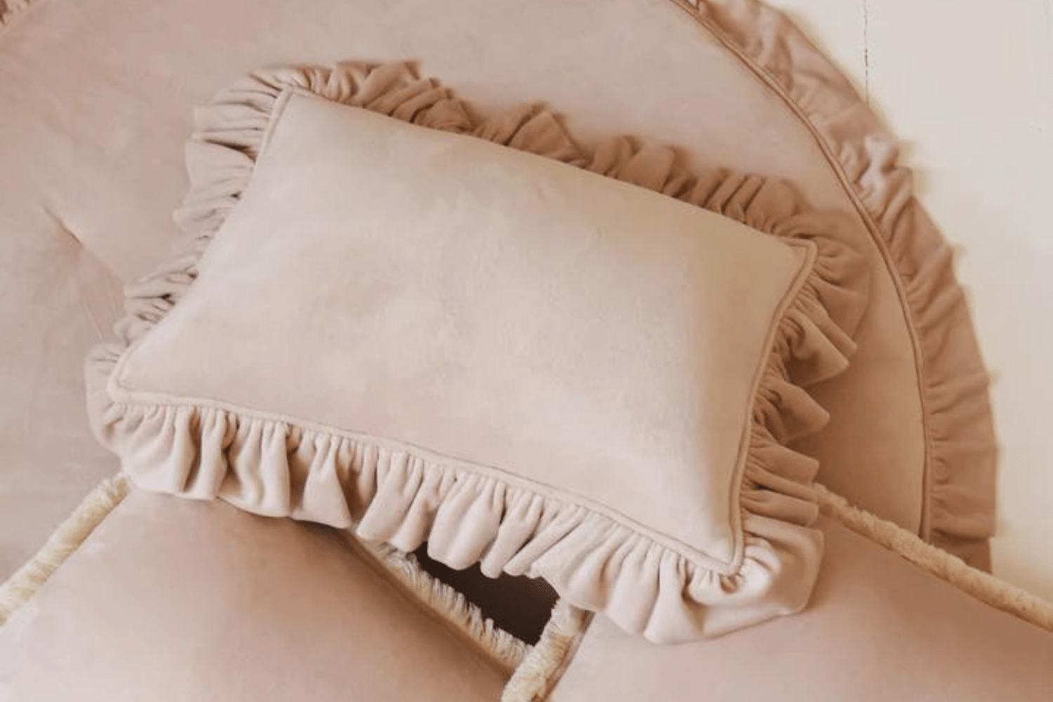 Latte Soft Velour Cushion with Ruffles