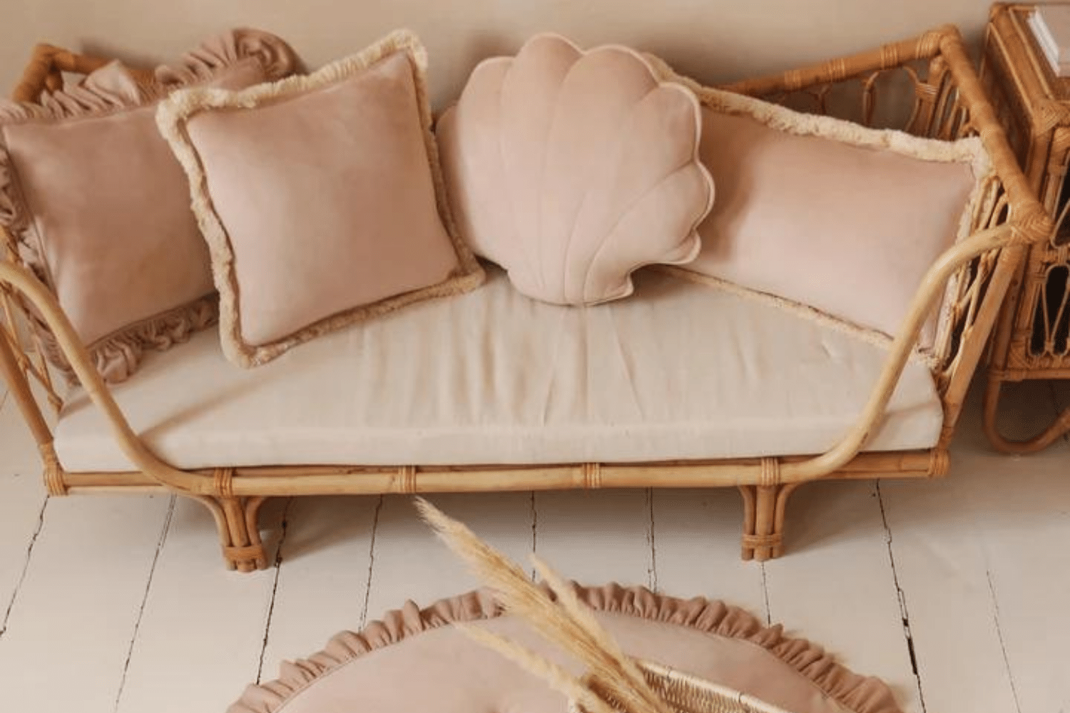 Latte Soft Velour Cushion with Ruffles