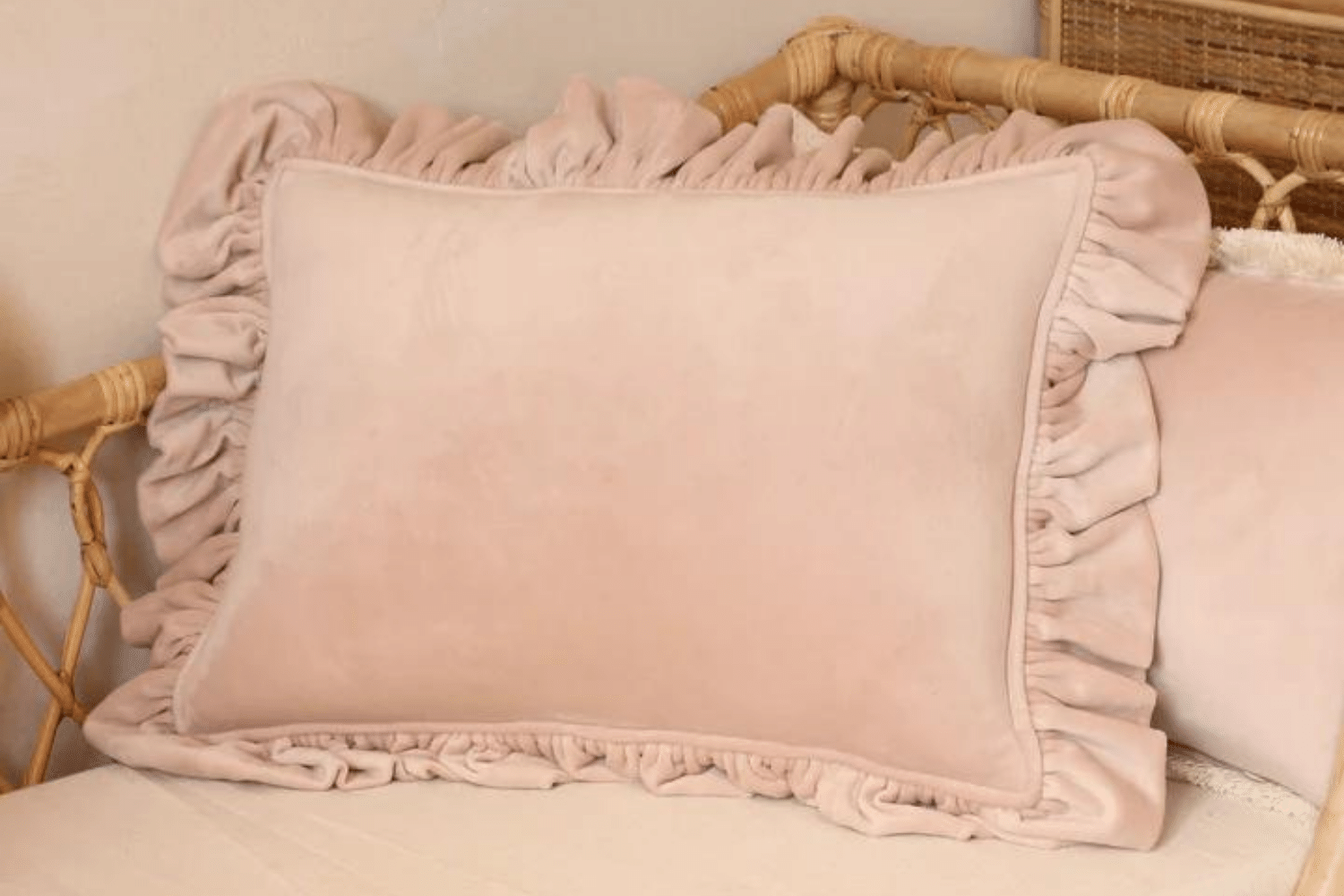 Latte Soft Velour Cushion with Ruffles