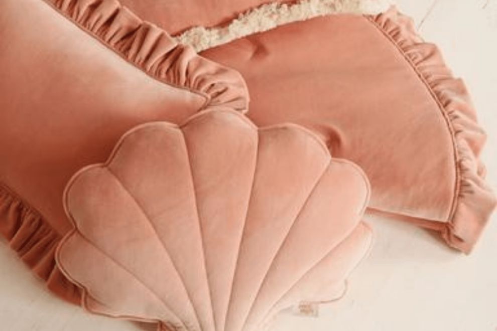 Peach Soft Velour Cushion with Ruffles