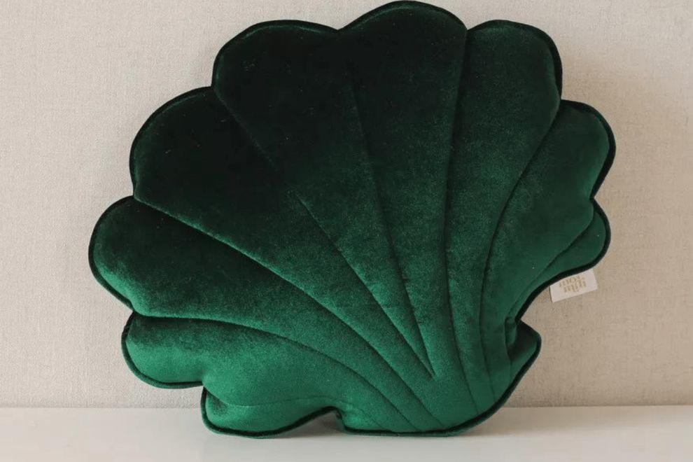 Coussin Coquillage en Velours Vert Emerald Pearl