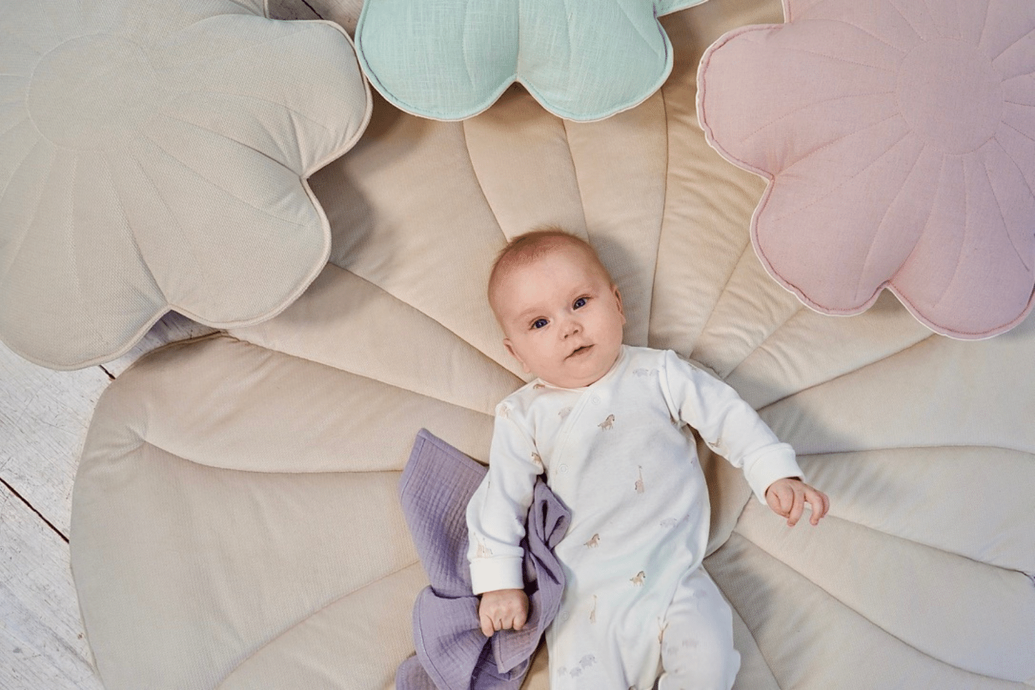 Beige Velour Flower Cushion