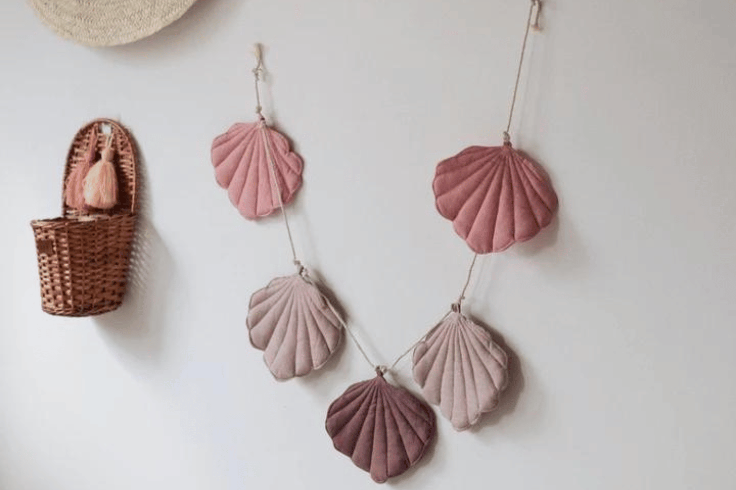 Girlande Muscheln Rosa Leinen