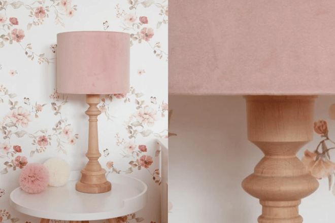 Lámpara Grande De Mesa De Terciopelo Rosa