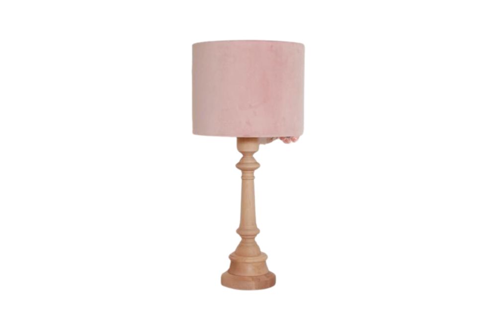 Große Nachttischlampe aus rosafarbenem Samt