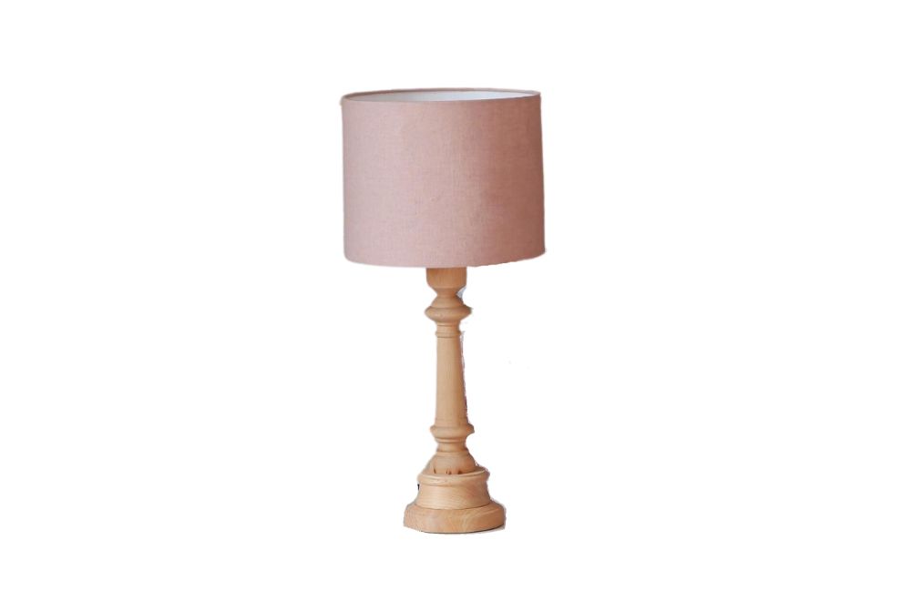 Große Nachttischlampe aus rosafarbenem Leinen