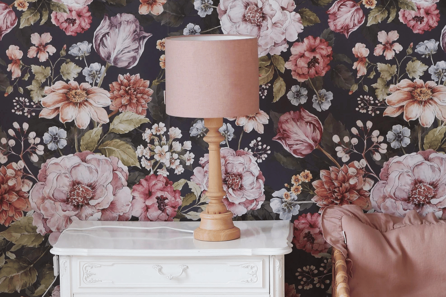 Pink Linen Large Bedside Lamp