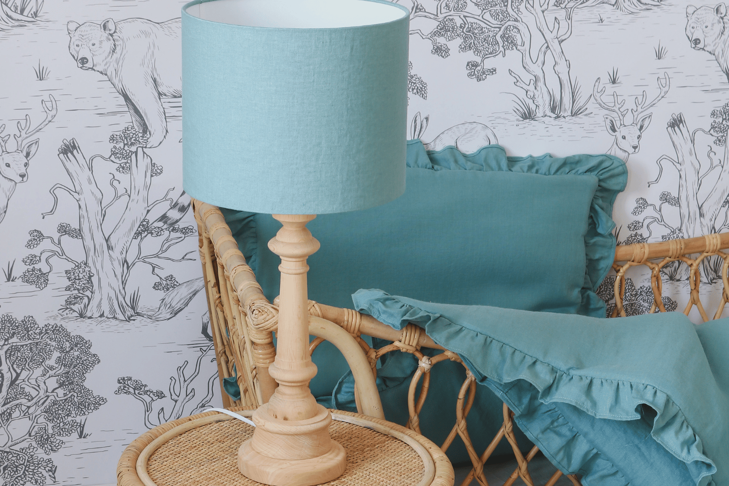 Sea Green Linen Large Bedside Lamp