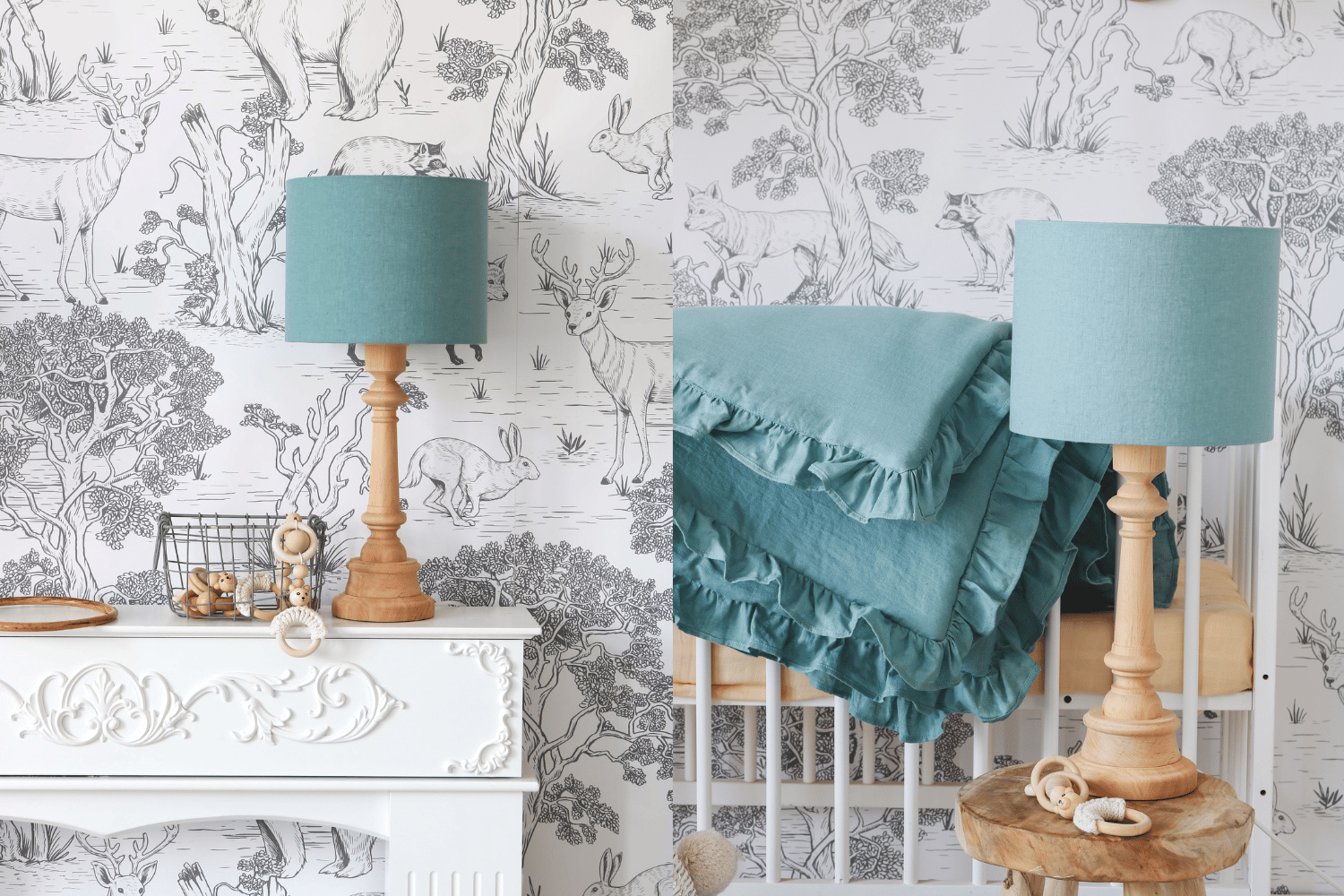 Sea Green Linen Large Bedside Lamp