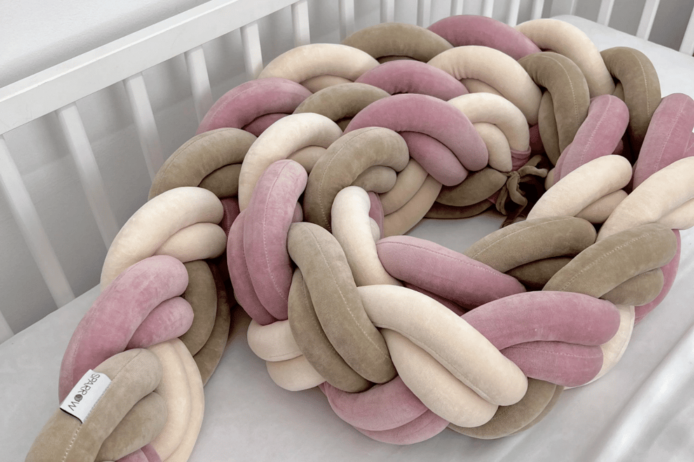 Vintage Pink, Cappuccino & Beige Slim Braided Bed Bumper