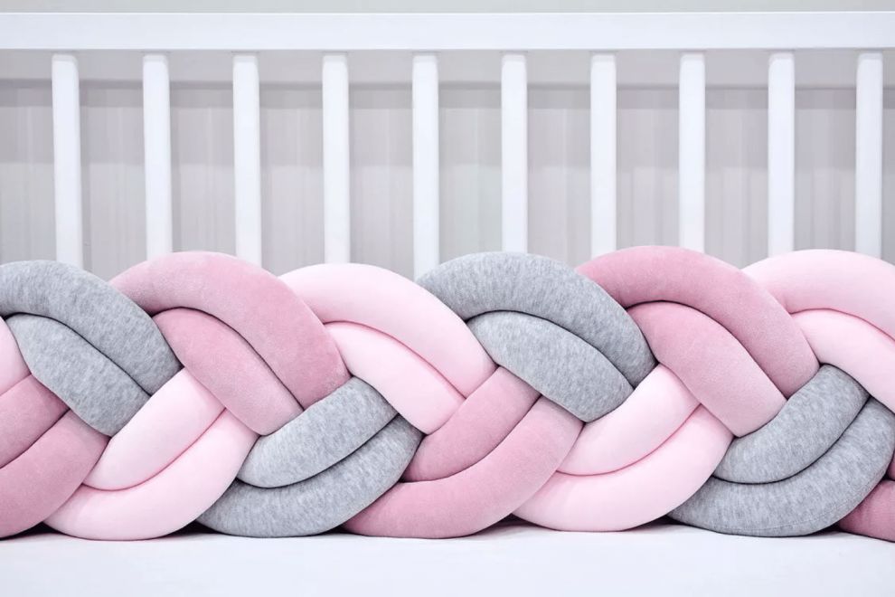 Pink & Grey Slim Braided Bed Bumper