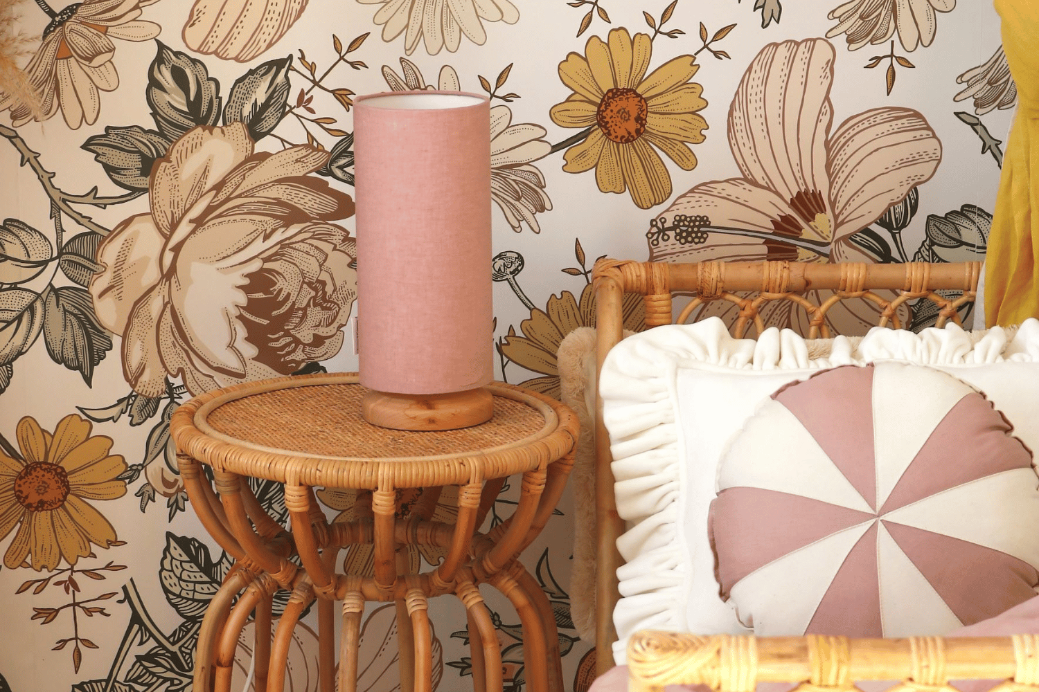 Pink Linen Small Bedside Lamp