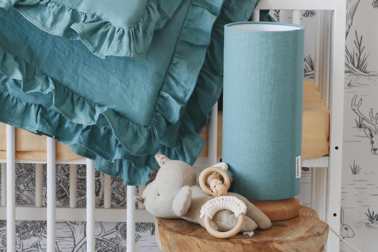 Sea Green Linen Small Bedside Lamp