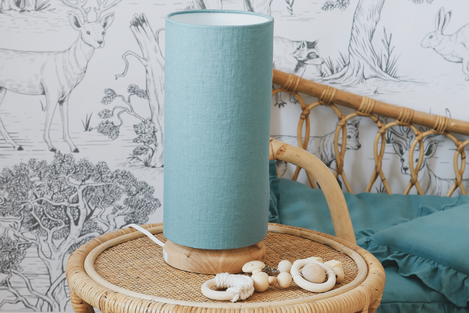 Sea Green Linen Small Bedside Lamp