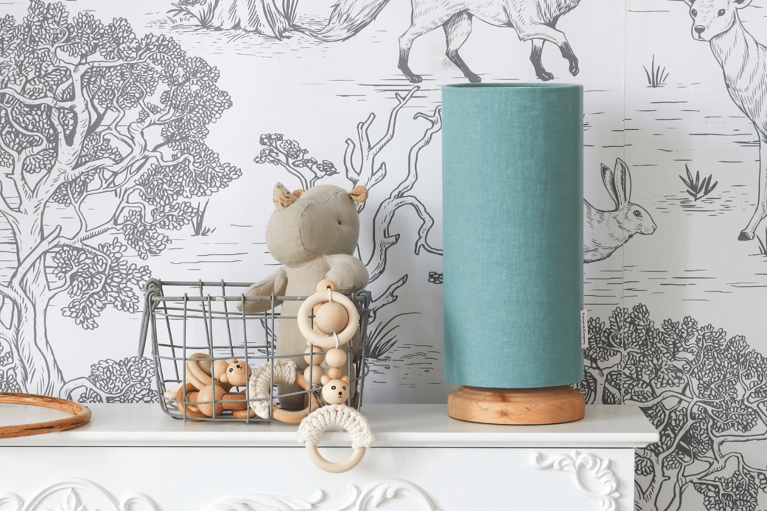 Sea Green Linen Small Bedside Lamp