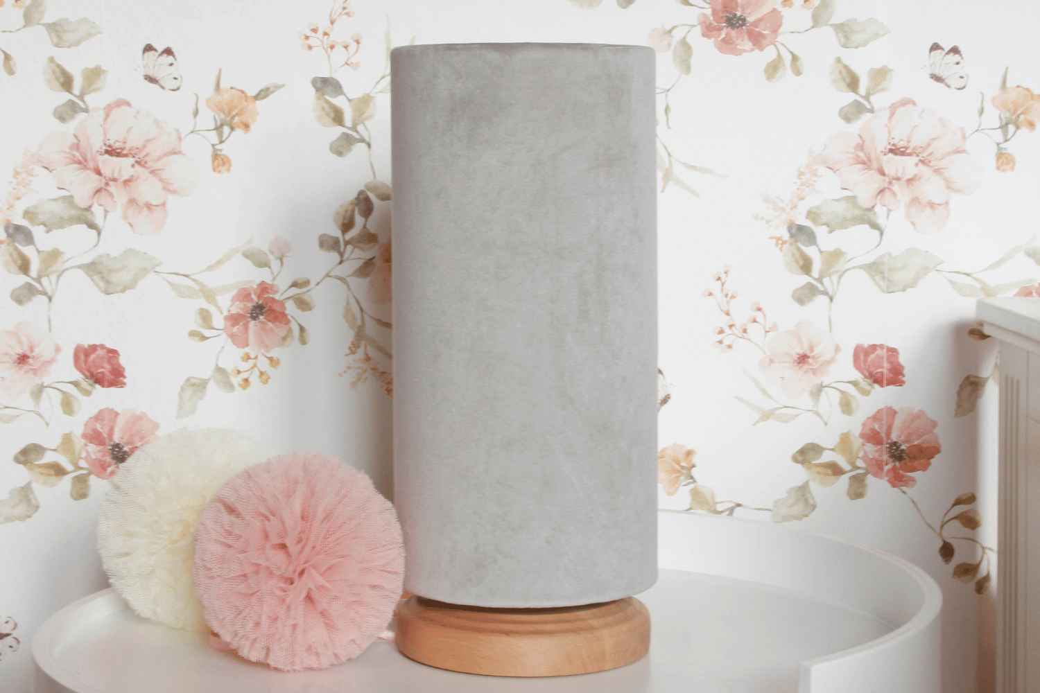 Grey Velvet Small Bedside Lamp