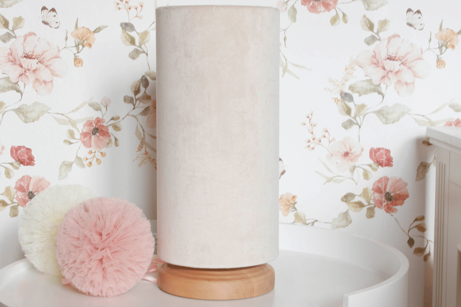 Cream Velvet Small Bedside Lamp