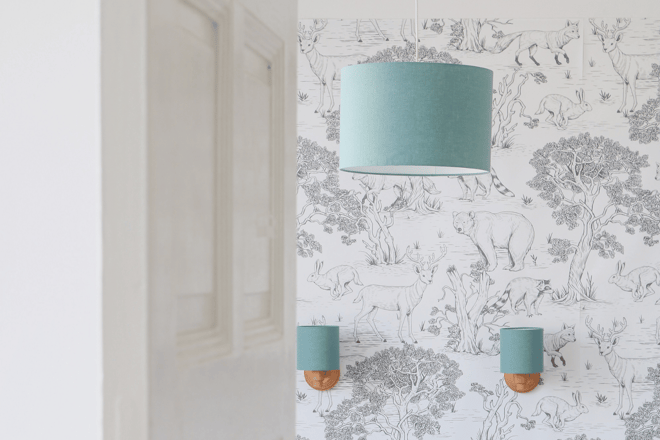 Lampada a sospensione in Lino Verde Acqua