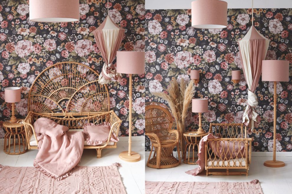 Pink Linen Ceiling Lamp