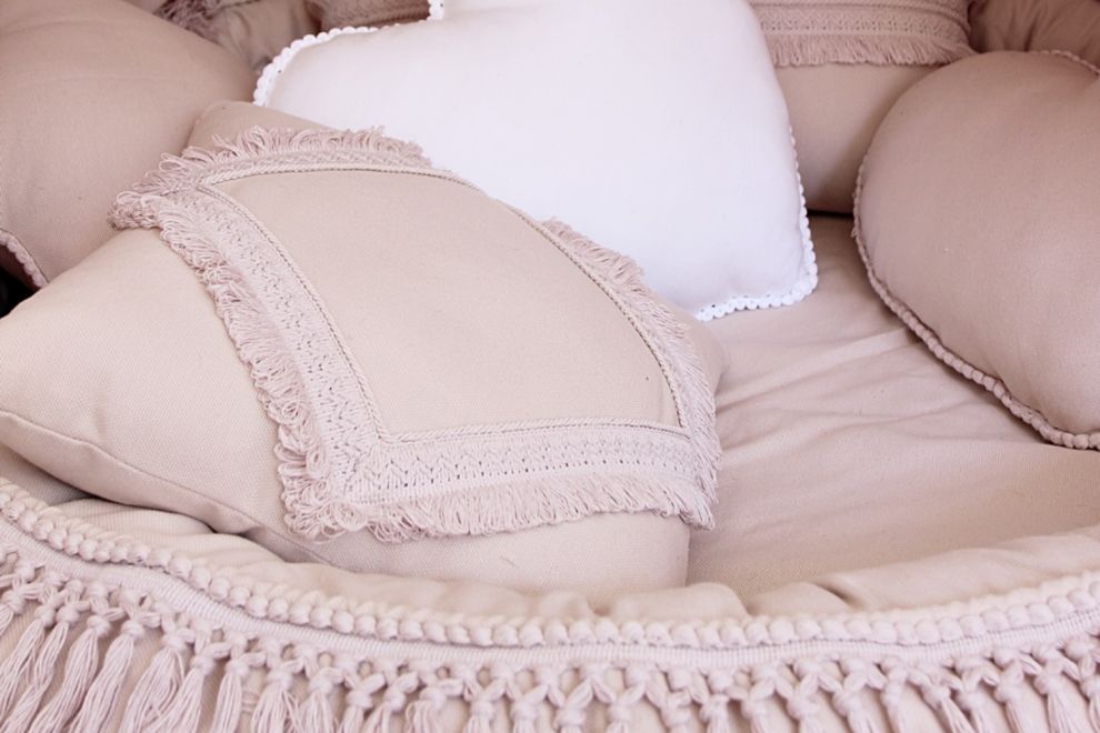 Boho Dusty Pink Cushion with Lace Mon Lit Cabane