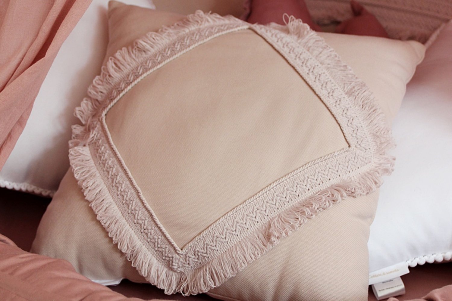 Boho Dusty Pink Cushion with Lace